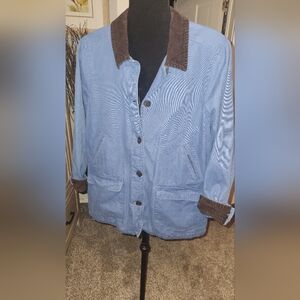 Lands' End Blue and Brown Canvas W/ Corduroy Accents. Women's Barn Jacket. Lg PT
